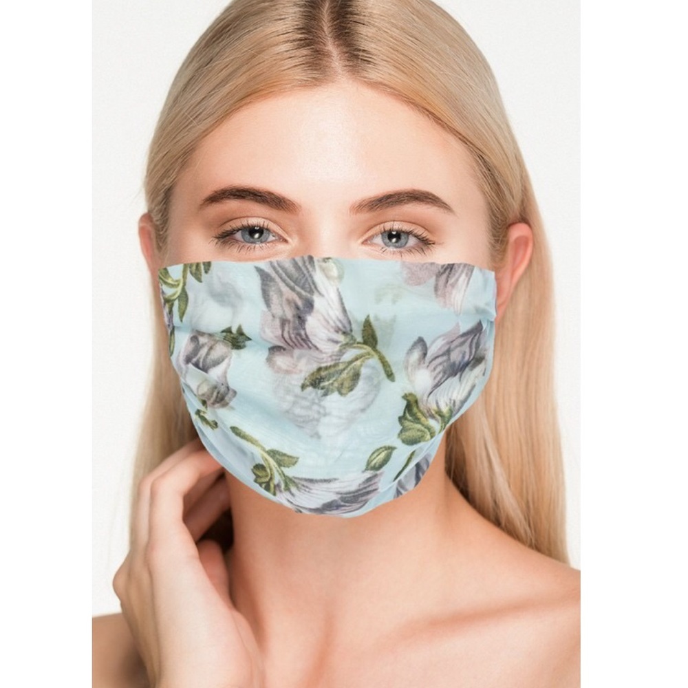 Pink Chiffon Floral Print Face Mask - Picture 2 of 2